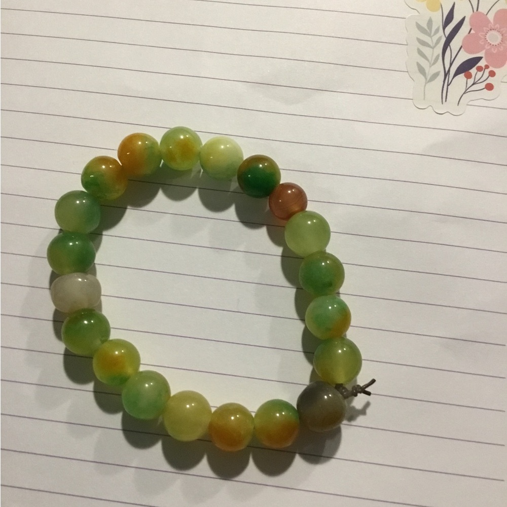 Green Mala  and Orange Beaded Bracelet